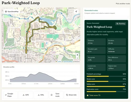 RouteCraft route planning interface